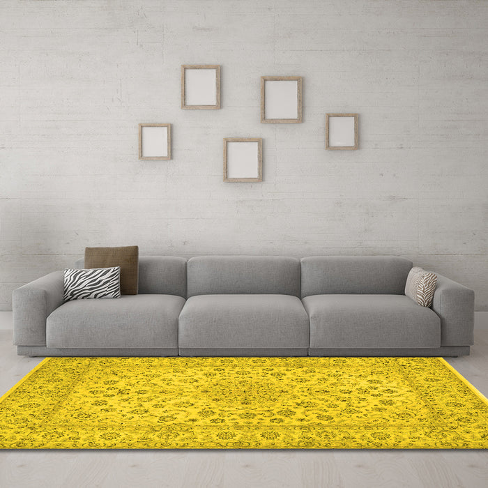 Machine Washable Medallion Yellow Traditional Rug in a Living Room, wshtr1988yw