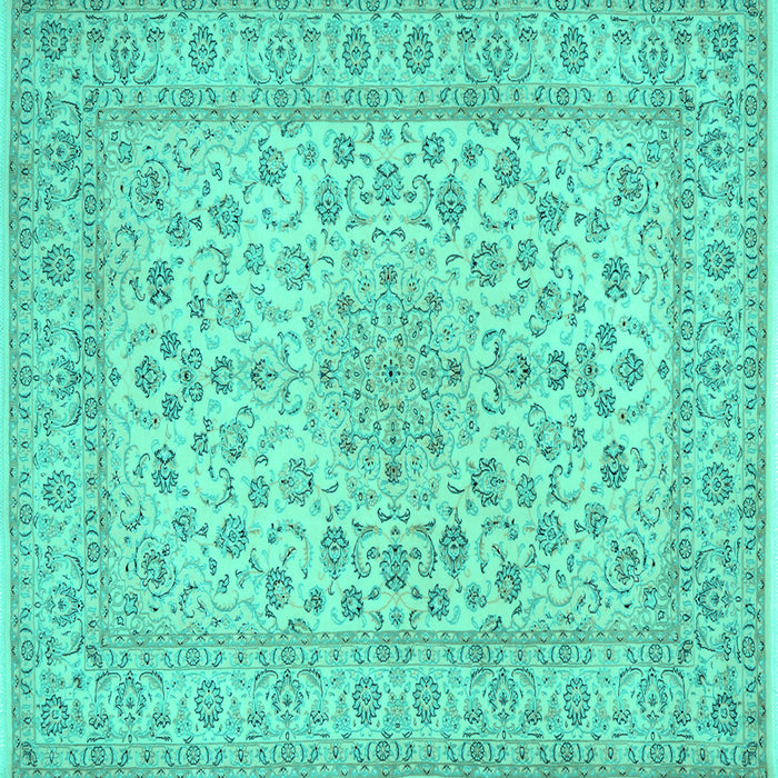Square Machine Washable Medallion Turquoise Traditional Area Rugs, wshtr1988turq