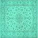 Square Machine Washable Medallion Turquoise Traditional Area Rugs, wshtr1988turq