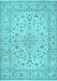 Machine Washable Medallion Light Blue Traditional Rug, wshtr1988lblu