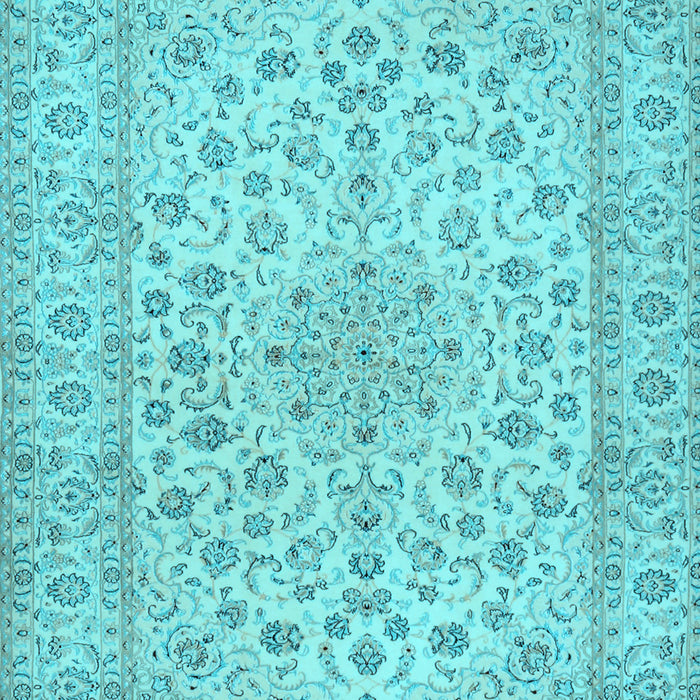 Machine Washable Medallion Light Blue Traditional Rug, wshtr1988lblu