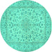 Round Machine Washable Medallion Turquoise Traditional Area Rugs, wshtr1988turq