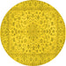 Round Machine Washable Medallion Yellow Traditional Rug, wshtr1988yw