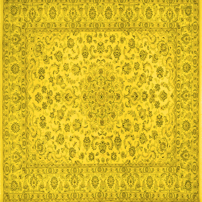Square Machine Washable Medallion Yellow Traditional Rug, wshtr1988yw