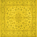 Square Machine Washable Medallion Yellow Traditional Rug, wshtr1988yw