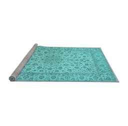 Sideview of Machine Washable Medallion Light Blue Traditional Rug, wshtr1988lblu