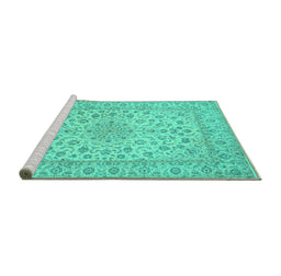 Sideview of Machine Washable Medallion Turquoise Traditional Area Rugs, wshtr1988turq