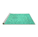 Sideview of Machine Washable Medallion Turquoise Traditional Area Rugs, wshtr1988turq