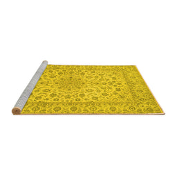 Sideview of Machine Washable Medallion Yellow Traditional Rug, wshtr1988yw