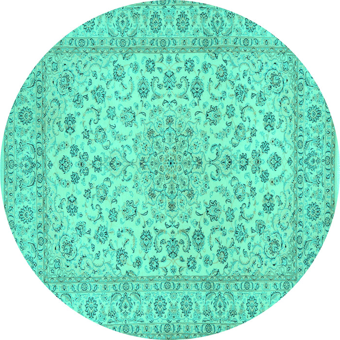 Round Medallion Turquoise Traditional Rug, tr1988turq