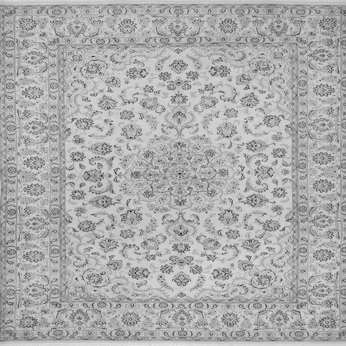 Round Machine Washable Medallion Gray Traditional Rug, wshtr1988gry