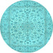 Round Machine Washable Medallion Light Blue Traditional Rug, wshtr1988lblu