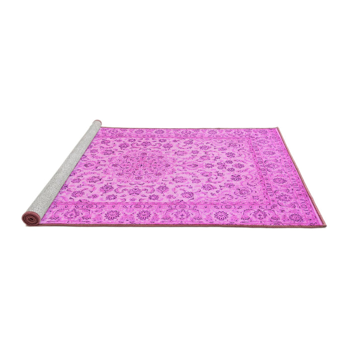 Sideview of Machine Washable Medallion Pink Traditional Rug, wshtr1988pnk
