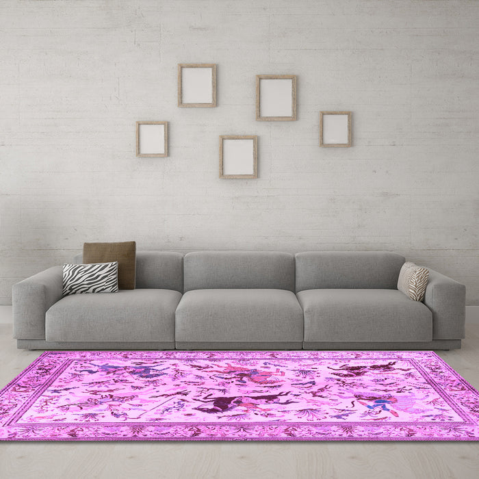 Machine Washable Animal Purple Traditional Area Rugs in a Living Room, wshtr1989pur