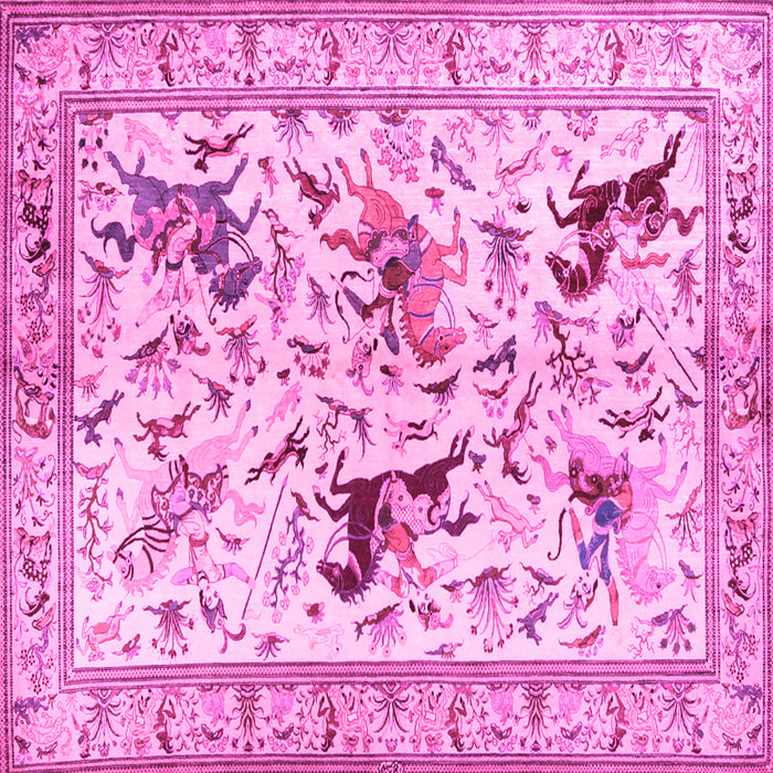 Square Machine Washable Animal Pink Traditional Rug, wshtr1989pnk