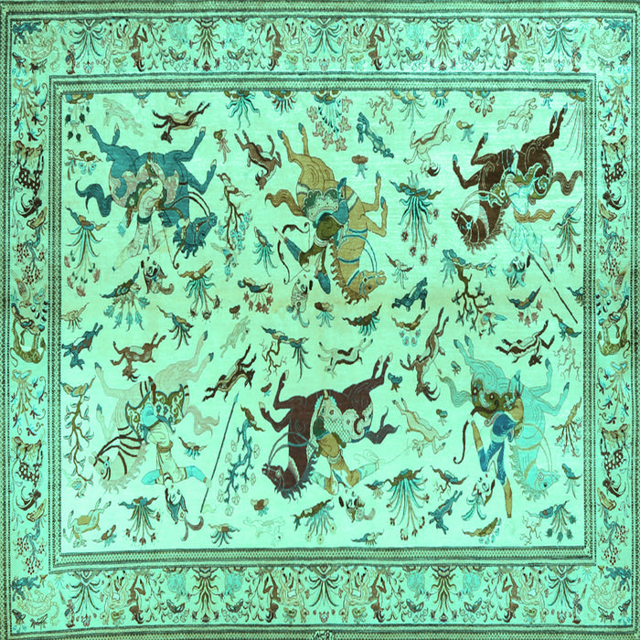 Square Machine Washable Animal Turquoise Traditional Area Rugs, wshtr1989turq