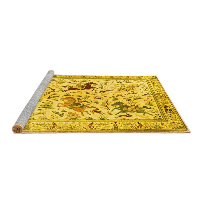 Sideview of Machine Washable Animal Yellow Traditional Rug, wshtr1989yw