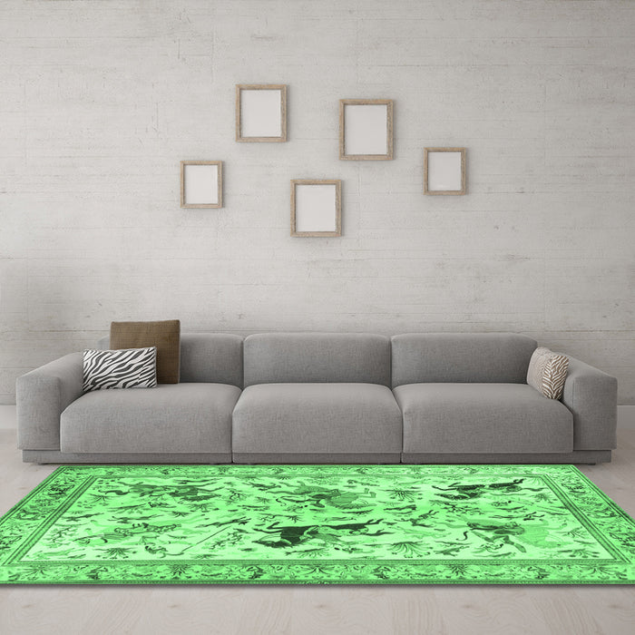 Machine Washable Animal Emerald Green Traditional Area Rugs in a Living Room,, wshtr1989emgrn