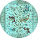 Round Animal Light Blue Traditional Rug, tr1989lblu