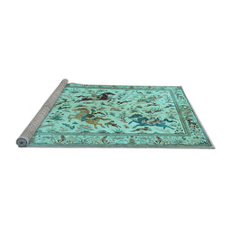 Sideview of Machine Washable Animal Light Blue Traditional Rug, wshtr1989lblu