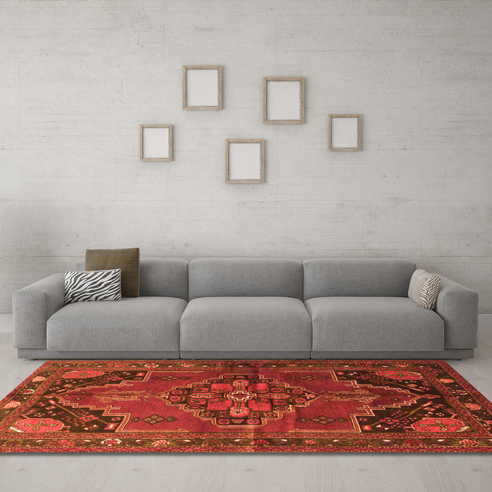 Machine Washable Persian Orange Traditional Area Rugs in a Living Room, wshtr198org