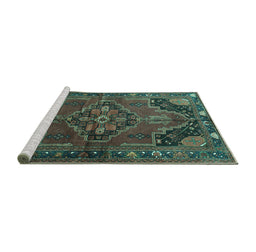 Sideview of Machine Washable Persian Turquoise Traditional Area Rugs, wshtr198turq
