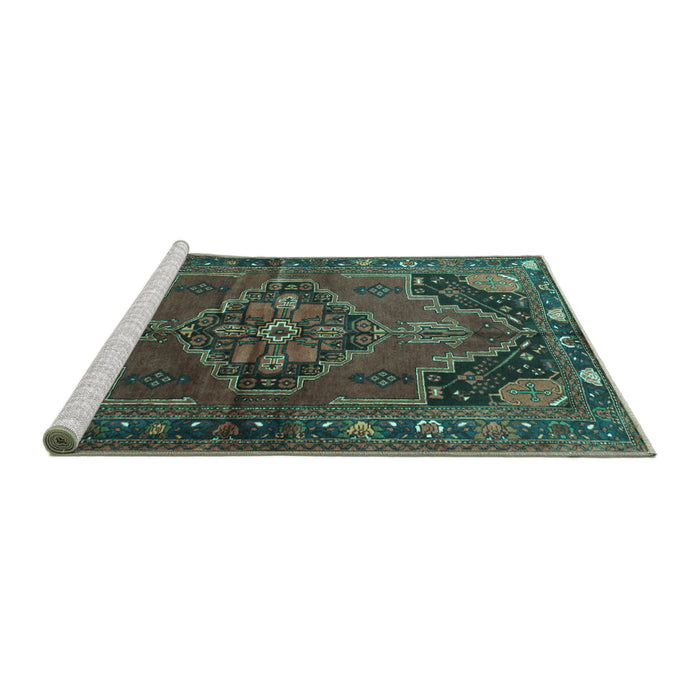 Sideview of Machine Washable Persian Turquoise Traditional Area Rugs, wshtr198turq