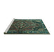 Sideview of Machine Washable Persian Turquoise Traditional Area Rugs, wshtr198turq