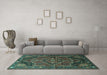 Machine Washable Persian Turquoise Traditional Area Rugs in a Living Room,, wshtr198turq