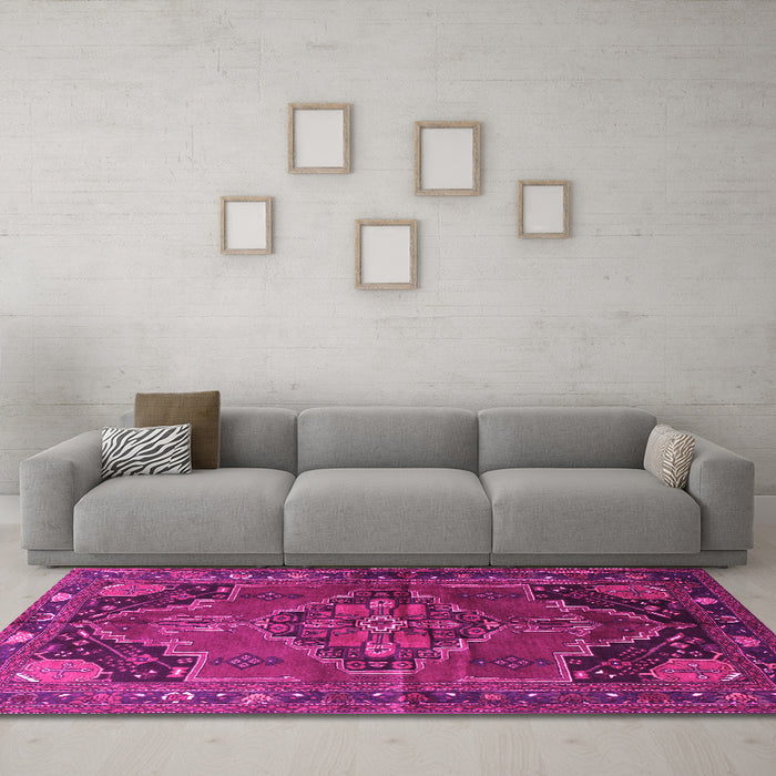 Machine Washable Persian Pink Traditional Rug in a Living Room, wshtr198pnk