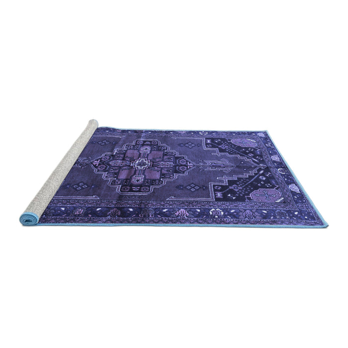 Sideview of Machine Washable Persian Blue Traditional Rug, wshtr198blu