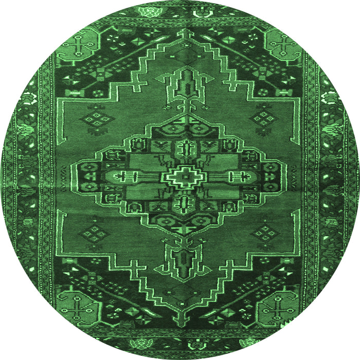 Round Machine Washable Persian Emerald Green Traditional Area Rugs, wshtr198emgrn