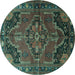 Round Machine Washable Persian Turquoise Traditional Area Rugs, wshtr198turq