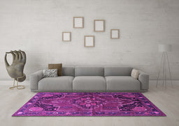 Machine Washable Persian Purple Traditional Area Rugs in a Living Room, wshtr198pur