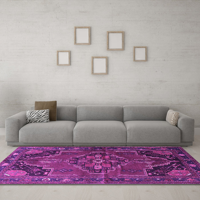Machine Washable Persian Purple Traditional Area Rugs in a Living Room, wshtr198pur