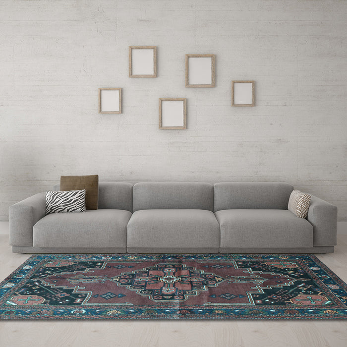 Machine Washable Persian Light Blue Traditional Rug in a Living Room, wshtr198lblu