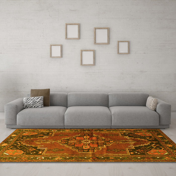 Machine Washable Persian Yellow Traditional Rug in a Living Room, wshtr198yw