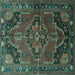 Square Machine Washable Persian Turquoise Traditional Area Rugs, wshtr198turq