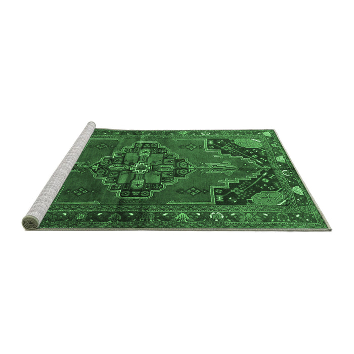 Sideview of Machine Washable Persian Emerald Green Traditional Area Rugs, wshtr198emgrn