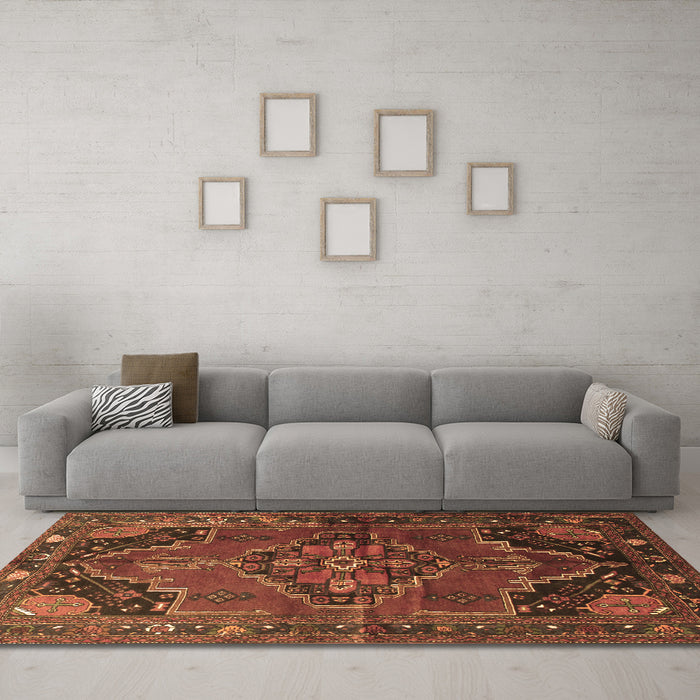 Machine Washable Persian Brown Traditional Rug in a Living Room,, wshtr198brn