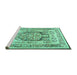 Sideview of Machine Washable Persian Turquoise Traditional Area Rugs, wshtr1990turq