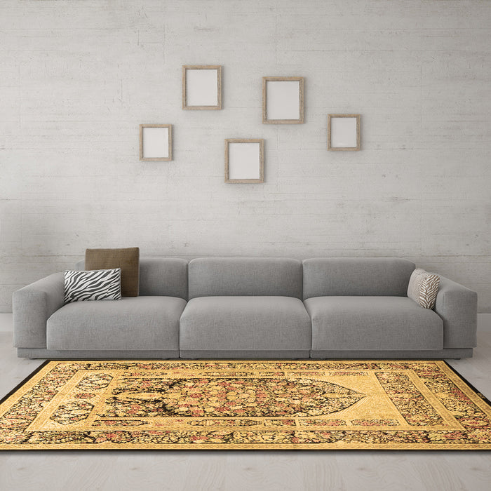 Machine Washable Persian Brown Traditional Rug in a Living Room,, wshtr1990brn