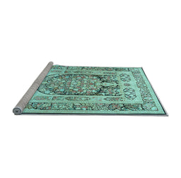 Sideview of Machine Washable Persian Light Blue Traditional Rug, wshtr1990lblu