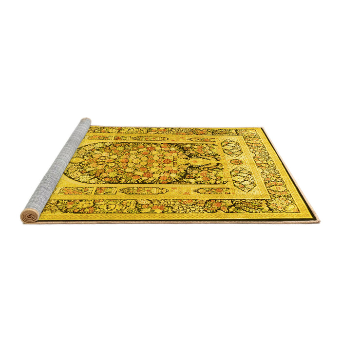 Sideview of Machine Washable Persian Yellow Traditional Rug, wshtr1990yw