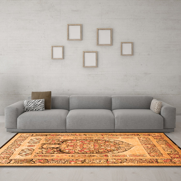 Machine Washable Persian Orange Traditional Area Rugs in a Living Room, wshtr1990org