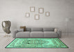 Machine Washable Persian Turquoise Traditional Area Rugs in a Living Room,, wshtr1990turq