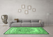 Machine Washable Persian Emerald Green Traditional Area Rugs in a Living Room,, wshtr1990emgrn