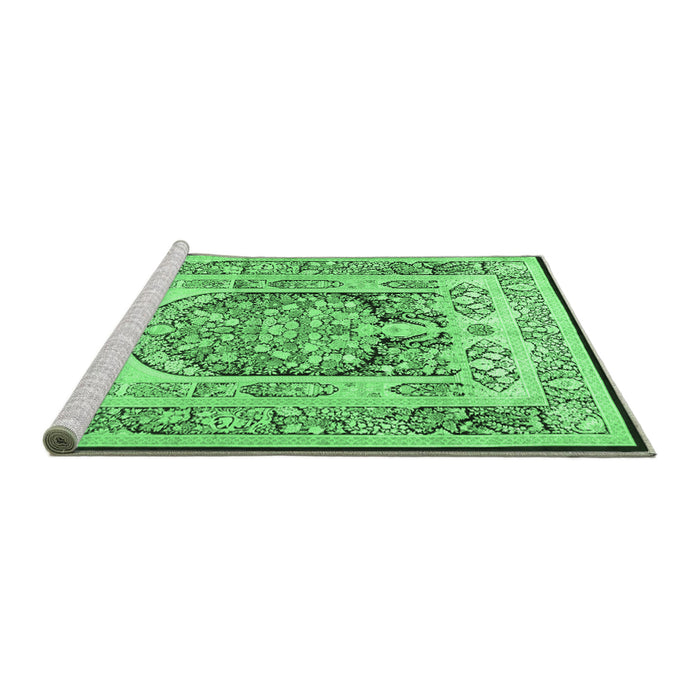 Sideview of Machine Washable Persian Emerald Green Traditional Area Rugs, wshtr1990emgrn