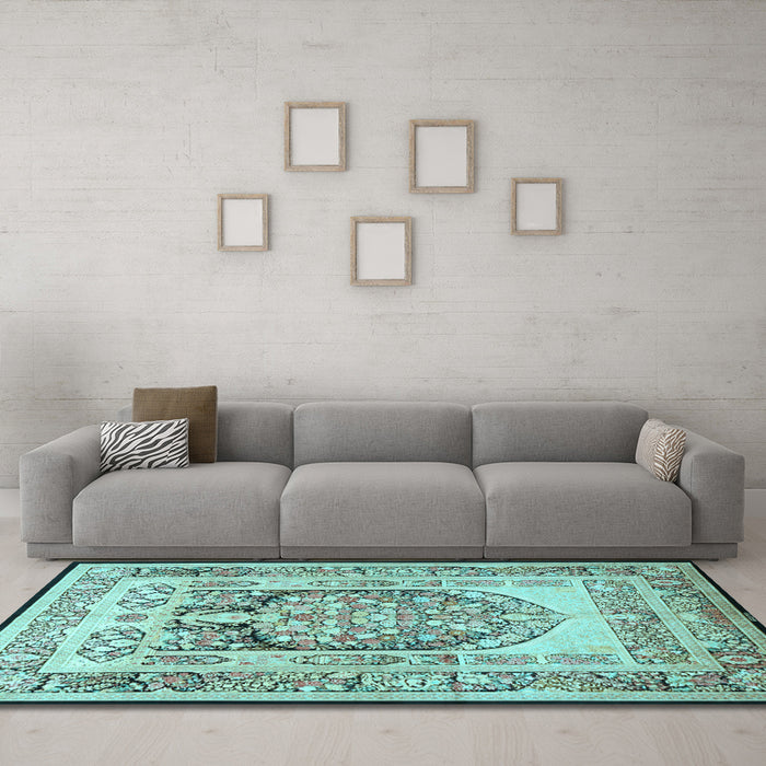 Machine Washable Persian Light Blue Traditional Rug in a Living Room, wshtr1990lblu