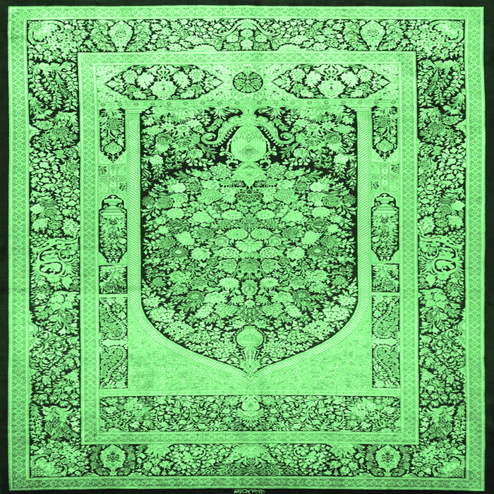 Square Machine Washable Persian Emerald Green Traditional Area Rugs, wshtr1990emgrn